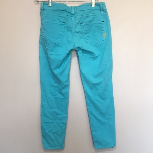 R&S Turquoise Low Rise Skinny Jeans Cropped Zip Hem Sz 26 - Picture 5 of 12